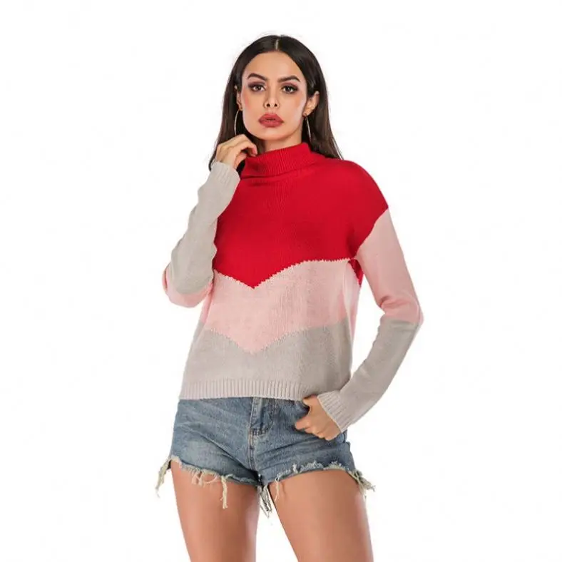 
 Модный свитер, топы с воротником-стойкой, модная одежда контрастных цветов, пуловер, свитер, топы, вязаный свитер, производитель одежды  