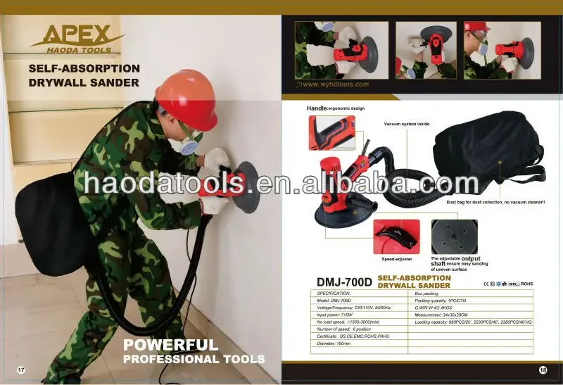 180MM New Hand-held Small Electric Drywall Sander with Vacuum