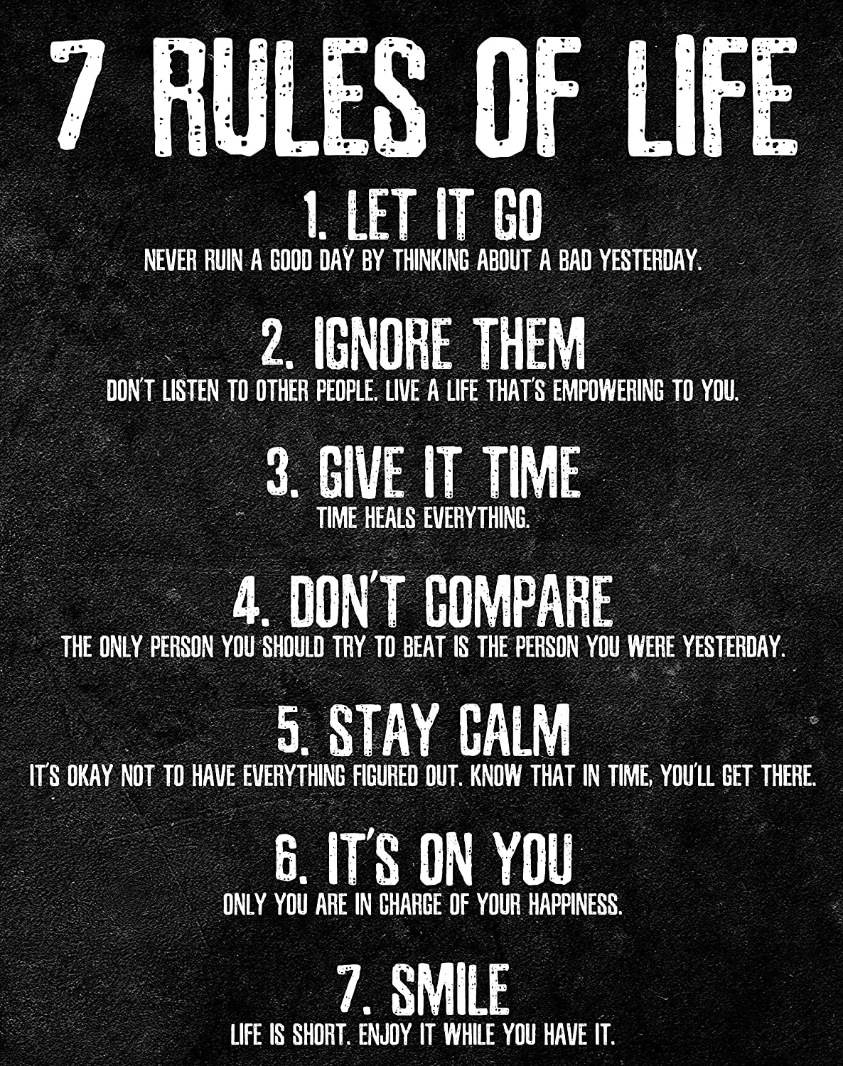 7 Rules Of Life Motivational Text Blank and White Living Room Bedroom Office Wall Creative Art Posters Decorative