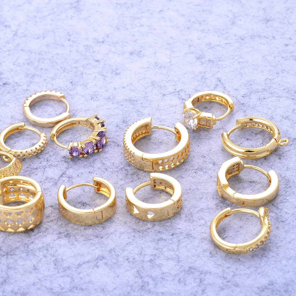 Zirconia Gemstone Hoop Earrings 18k real Gold Plated earrings Fashion Huggies Crystal Diamond  Earrings