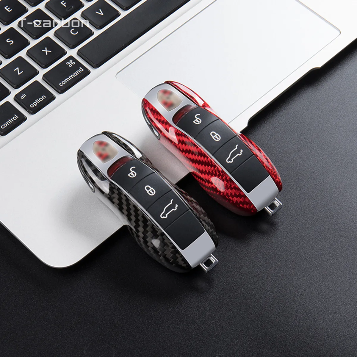 T-carbon Carbon Fiber Car Key Case For Porsche Macan Key Covers Fashion Car Key Case Cover Interior Accessories