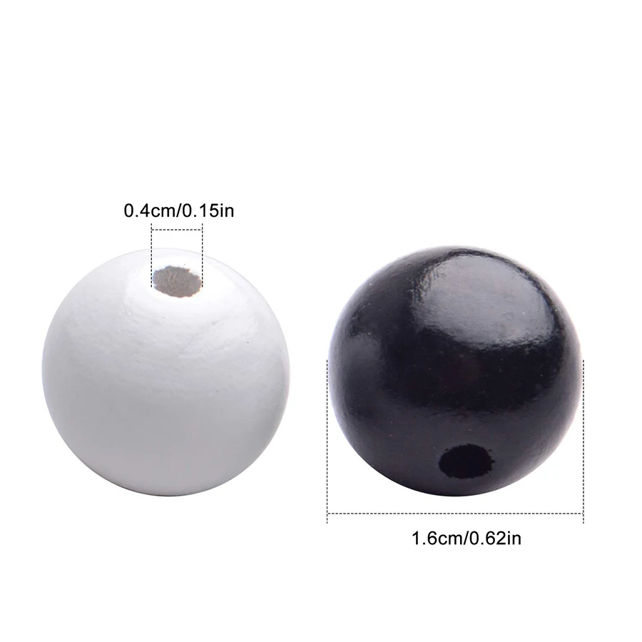 100Pcs 16mm white and blackwood  Beads with 4mm Hole for Jewelry/ Garlands Making Home Decoration