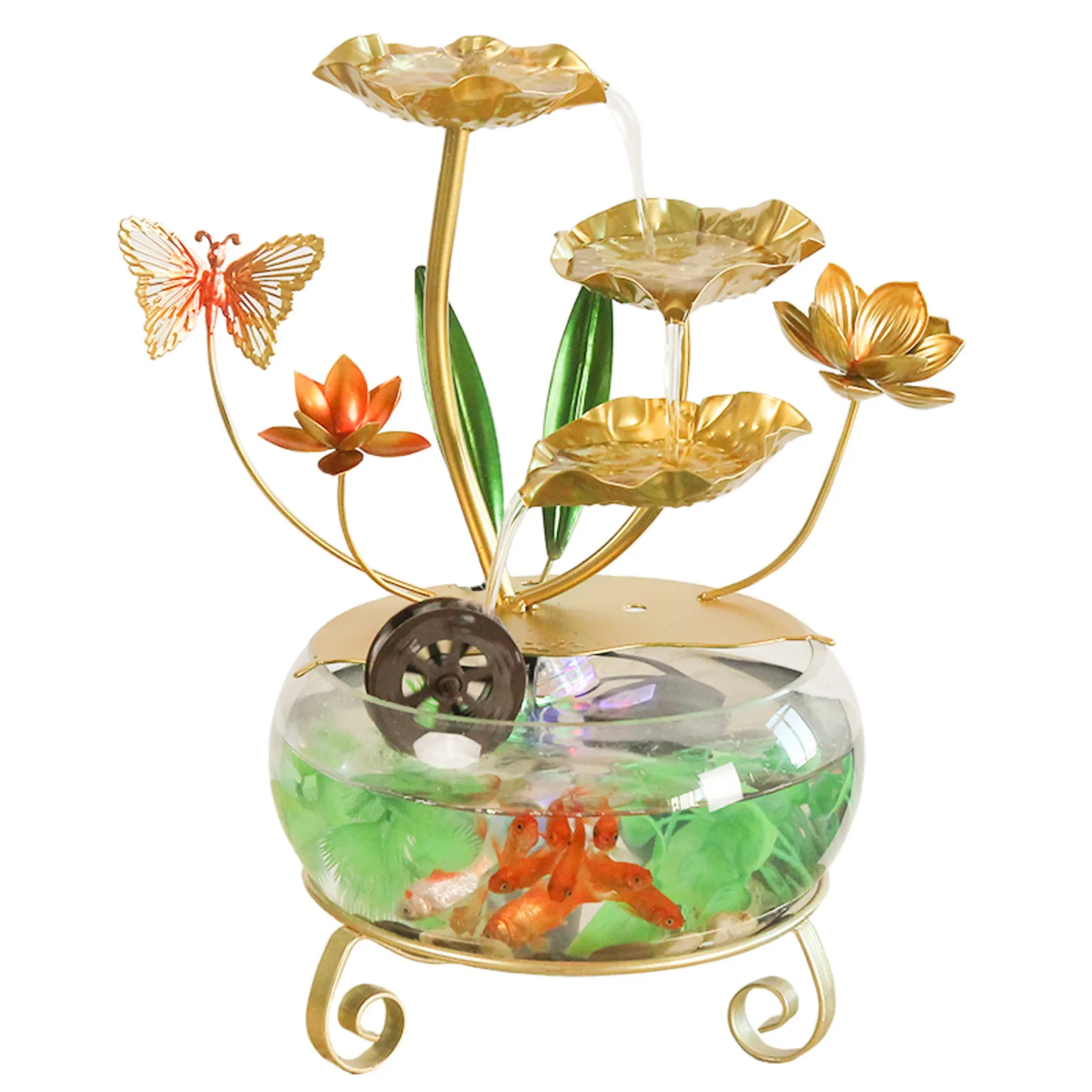 CHENYISHI Lotus Leaf Tabletop Water Fountain with LED Lighting Fish Tank Butterfly Decoration and Cascading Water Flow Decor