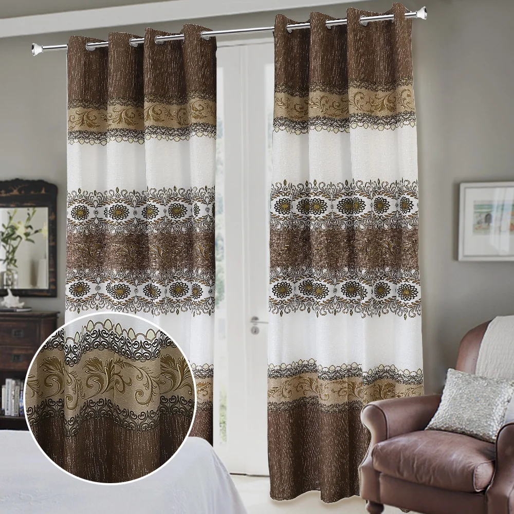 Bindi New Design Model 3 Floral Printed Glitter Faux Linen Curtains For Bedroom