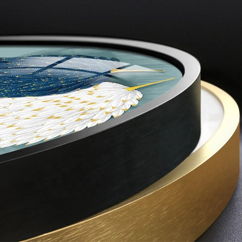 Porch decorative painting light luxury tempered glass wall painting 3D feather picture wall art round crystal porcelain painting