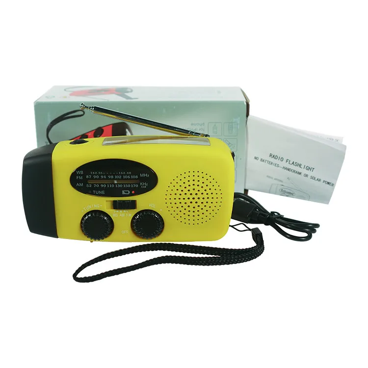 Portable LED Flashlight Hand Crank Solar Power Emergency Weather FM/AM/WB Radio for Hiking and Camping