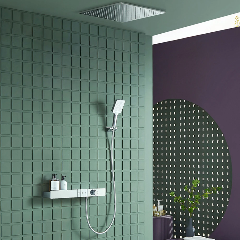 Beelee Led Digital Display Thermostatic Shower Column Piano Key Shower Faucet Set Exposed Shower System