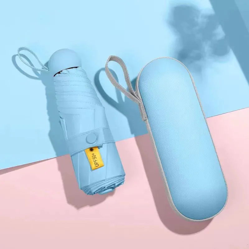 6 ribs Fiberglass commercial umbrella capsule uv umbrella 5 folding uv mini pocket custom printed umbrella