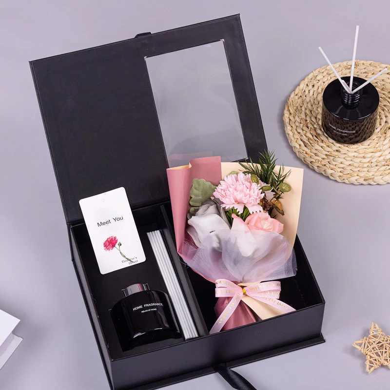 Private Label Glass Jar Luxury Aroma Home Fragrance Dried Flower Flower and Reed Diffuser Set with Magnetic Box