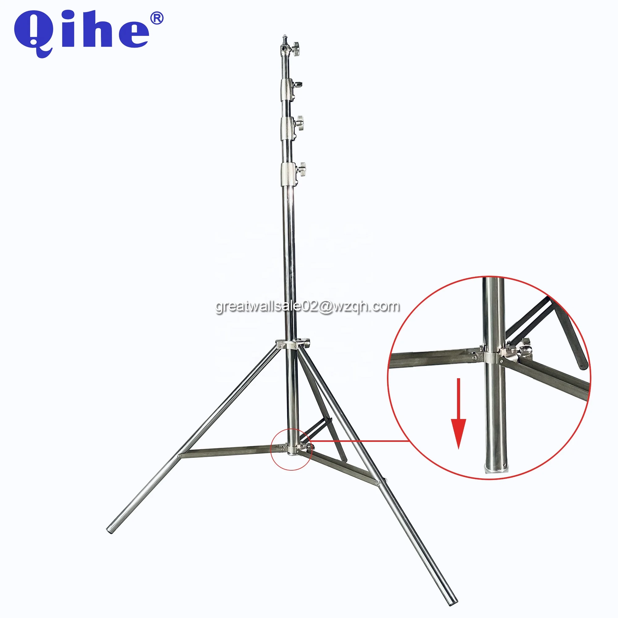 QIHE  QH-J388S,4m Stainless Steel Light Stand, 4 Section,Dia.40/35/30/25mm,10KG Max Load