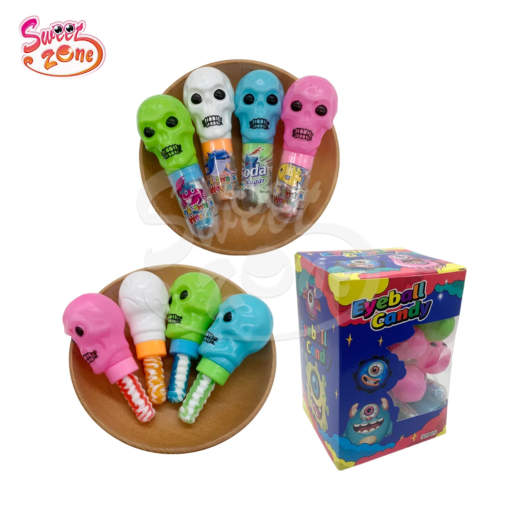 Wholesale oem plastic skull shape nipple hard candy with popping candy