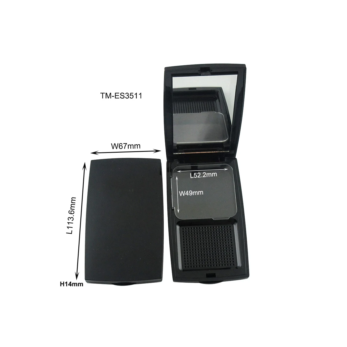 TM-ES3509  square compact powder container black press powder compact case empty custom logo compact pressed powder container