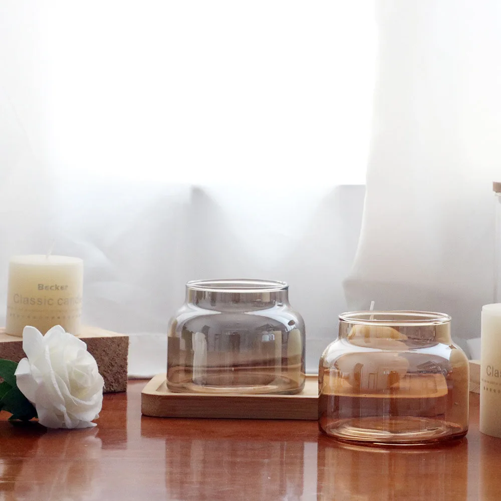 Wholesale Wide Mouth Amber Clear Glass Apothecary Candle Jar Household Candle Jar