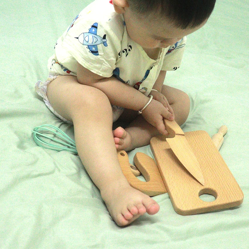 Wooden Kids Safe Knife and Kids Baking Set 5 Pcs Toddler Montessori Kitchen Tools Cooking and Baking for Kids Little Chefs