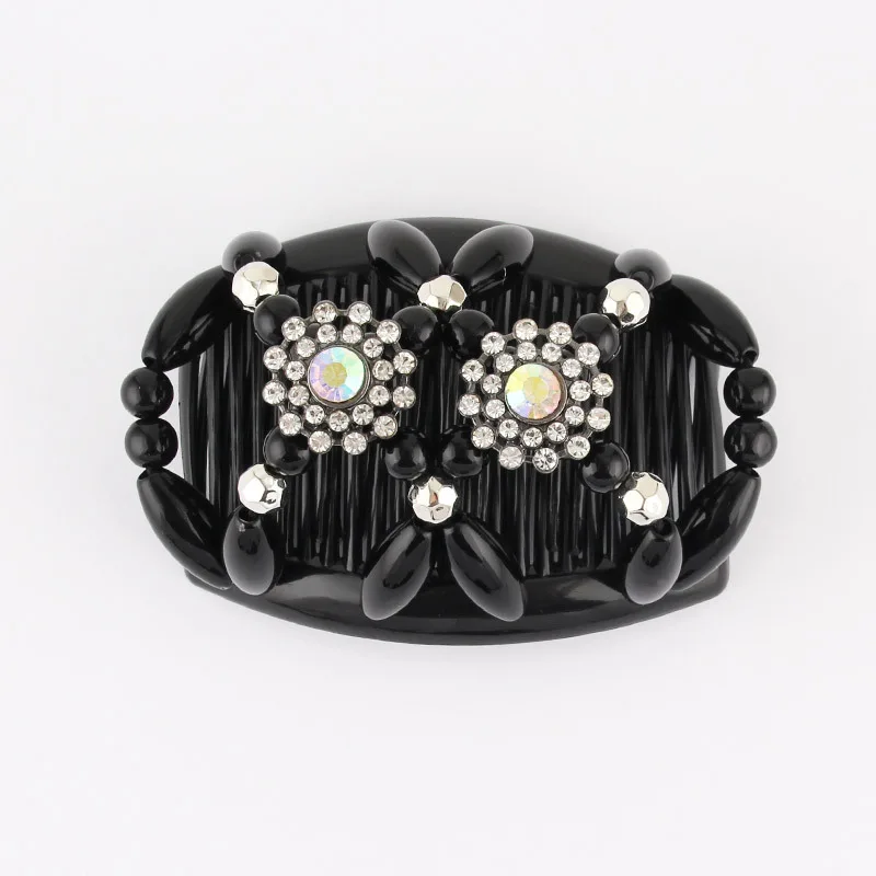 Wholesale Elastic Hairpin Stretch Hair Comb Hot Sales Beaded Hair Magic Comb Clip Beads Pin Ladies Hair Accessories