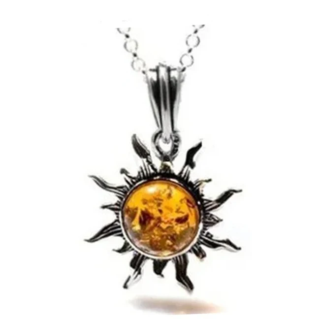 Fashionable custom sterling silver fashion jewelry pendants & charms Honey Amber Flaming Sun fashion jewelry pendants charms