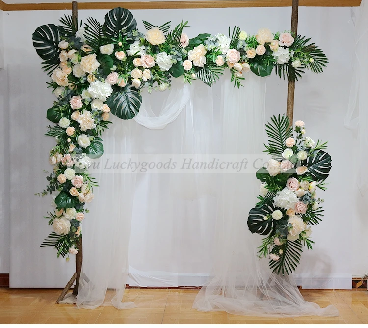 
LFB1428-1 9ft peach wedding arch backdrop flower ball artificial rose and hydrangea flower garland for stage decoration 