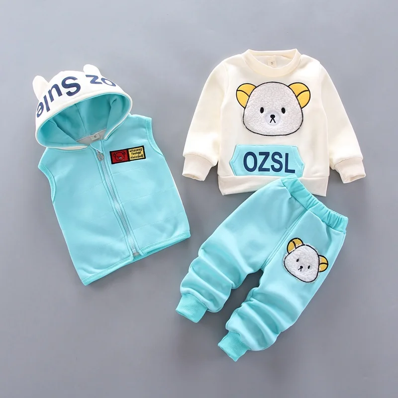 thickness suit girl 3 piece set warm track suits Pink for kids cats kids patternThree Pieces Set Children Clothes