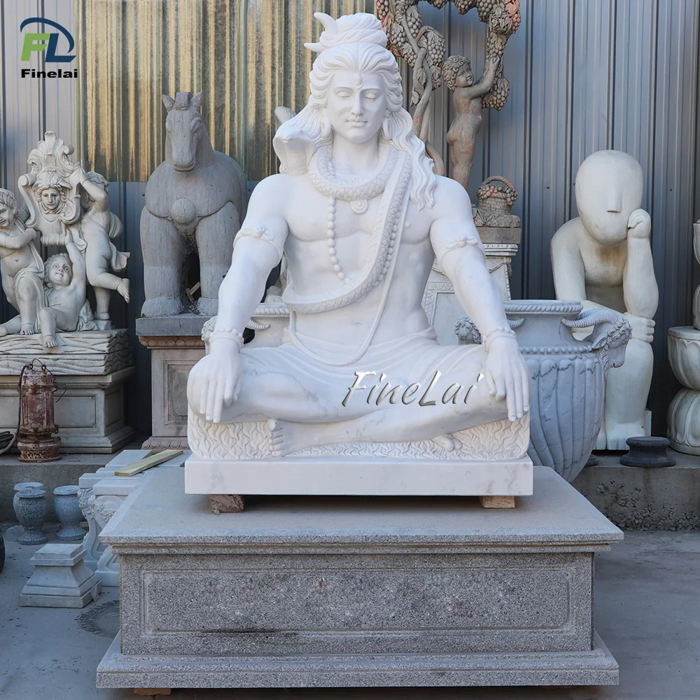 Finelai outdoor garden natural stone carving decor sculpture large hindu god lord shiva marble statue for sale
