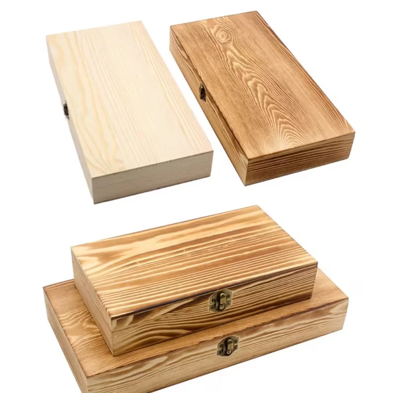 High Quality custom rectangular clamshell box Handcrafted Storage Wooden Box Personalized Pine Keepsake box for Home Love Gift