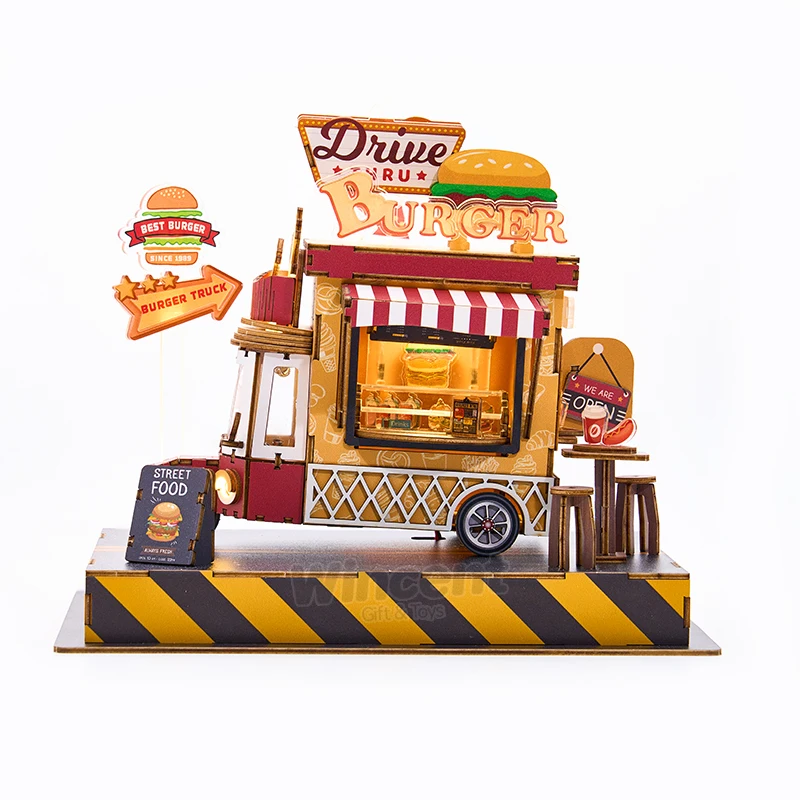 Wooden Crafts Manufacture wood Products diy with led light Miniature Dolls house truck puzzle christmas puzzle gifts