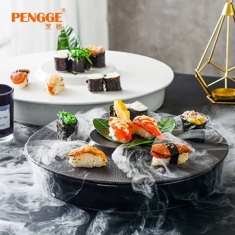 Creative Dry Ice Ceramic Hotel Clubhouse Sashimi Plate Art Exhibition Seafood Sushi High end Ice Plate Set