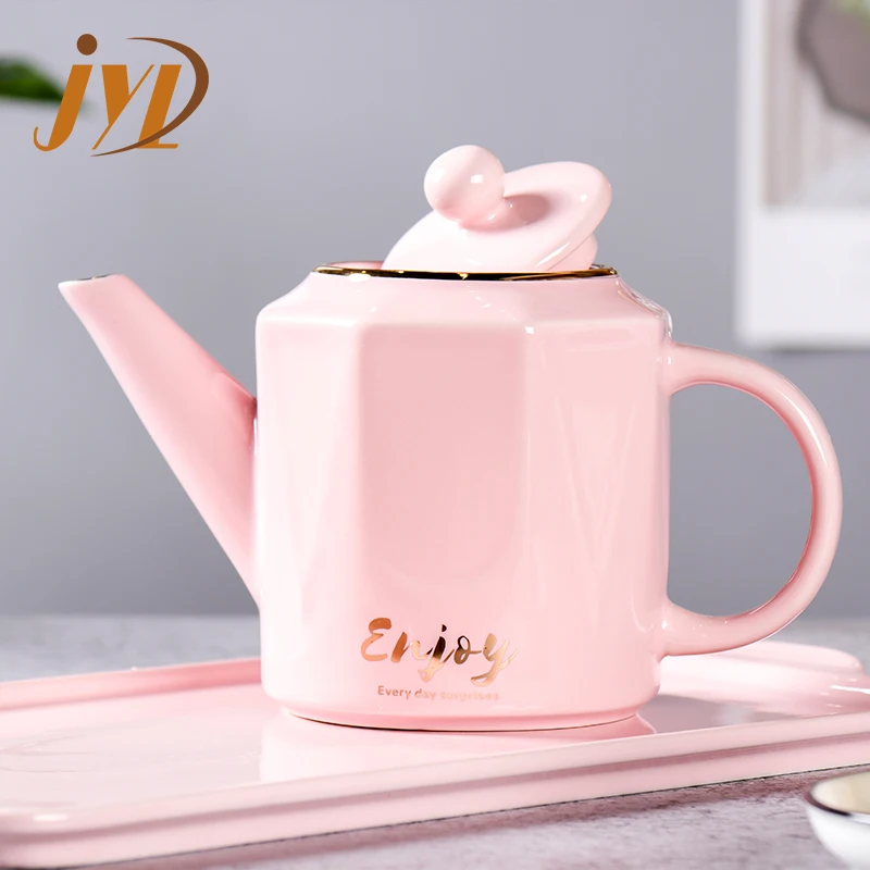 Nordic style home goods afternoon luxury porcelain tea cup set  drinkware pink ceramic tea set with gift box