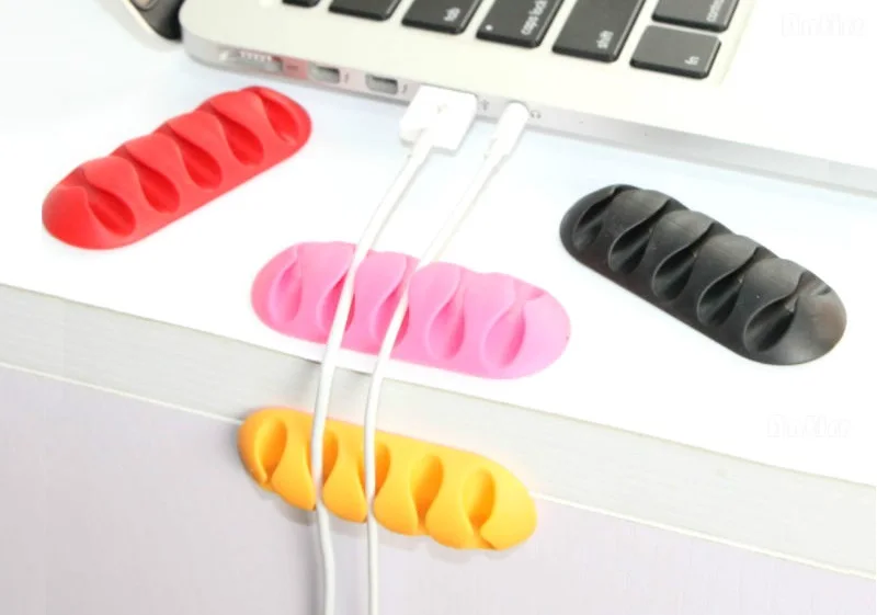 Multipurpose Desktop phone Cable Winder Earphone clip Charger Organizer Management Wire Cord fixer Silicone Holder 5 slot Strip