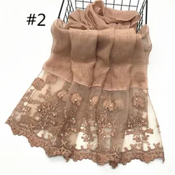 Fashion Luxury Lace Scarf Muslim Hijab Women Shawl Embroider Flower Foulard Pretty Hijabs Scarfs 180*80CM