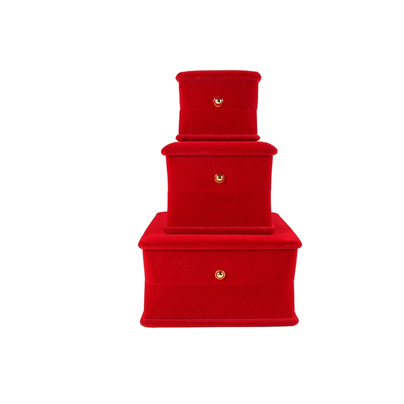 FSD Factory Wholesale Popular Design Red Black color flocking Jewelry box case for bracelet ring earring bangle set gift box