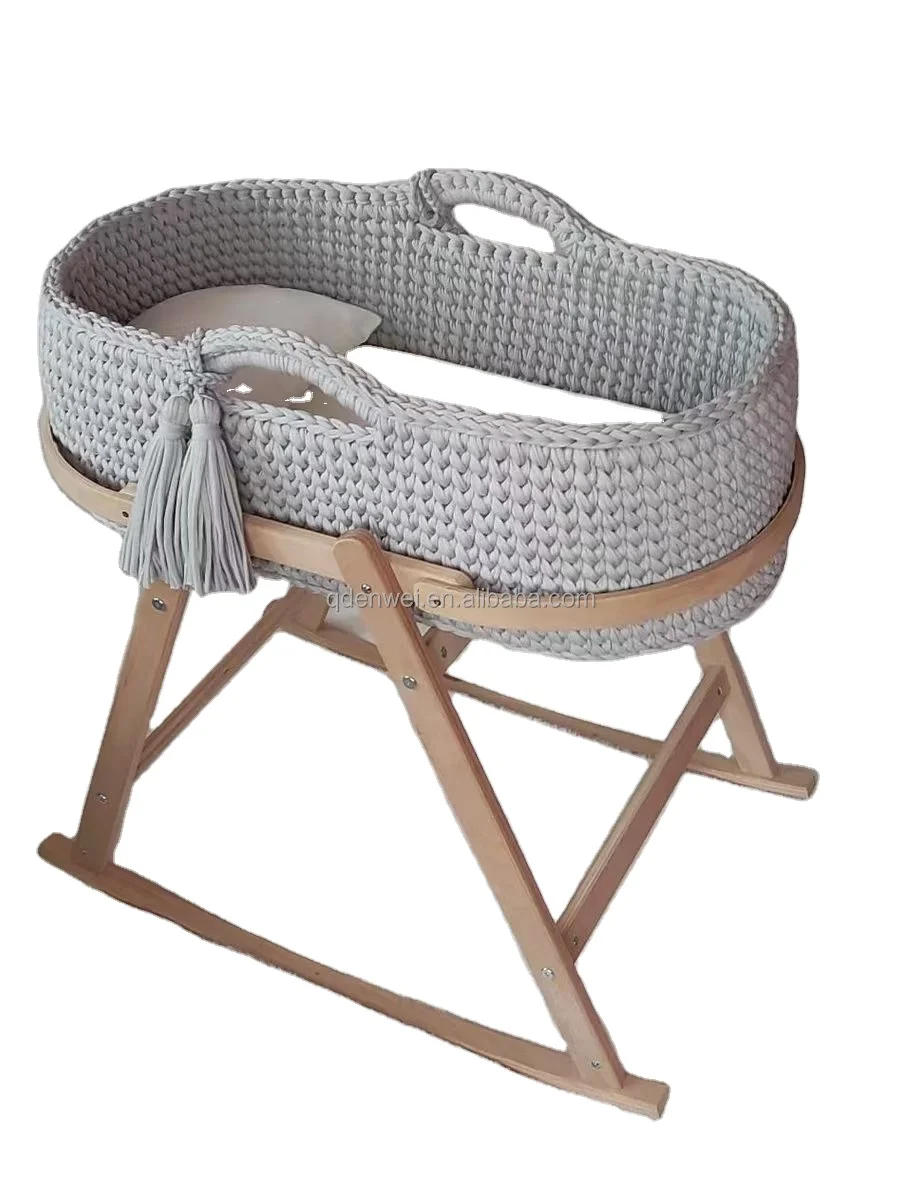 ENWEI moses changing baskets with pad mattress diaper pad handle cotton rope seagrass rattan willow moses baby changing basket