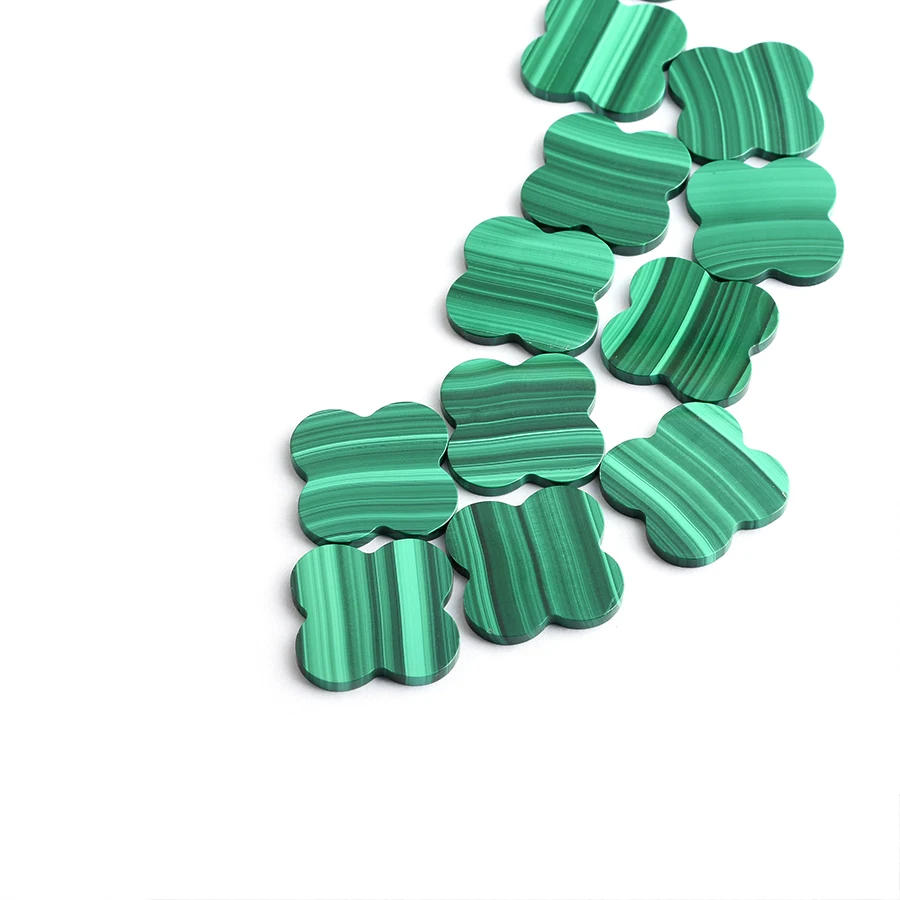 Natural Malachite Cut Size Shape Wholesale High Quality Double Four Leaf Clover Sided Flat Cutting Loose Gemstones Malachite