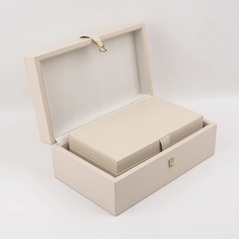 Spot goods luxury PU leather box Rectangular Wooden Storage Flip MDF Wood Gift Box Handmade Craft Home Case Box