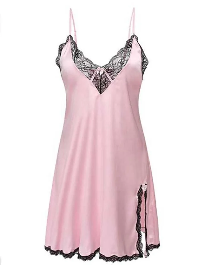 Trending hot products sling lace split nightdress pajamas women silk