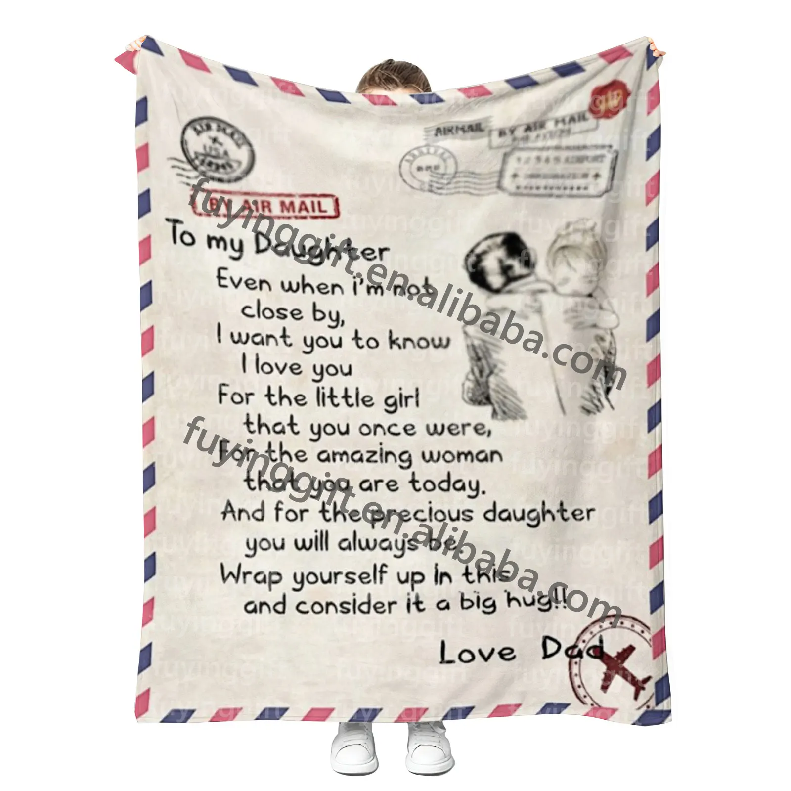 Personalized To My Daughter Son Blanket From Dad Mom Custom Family Air Mail Letter Sherpa Fleeced Flannel Throw Blankets
