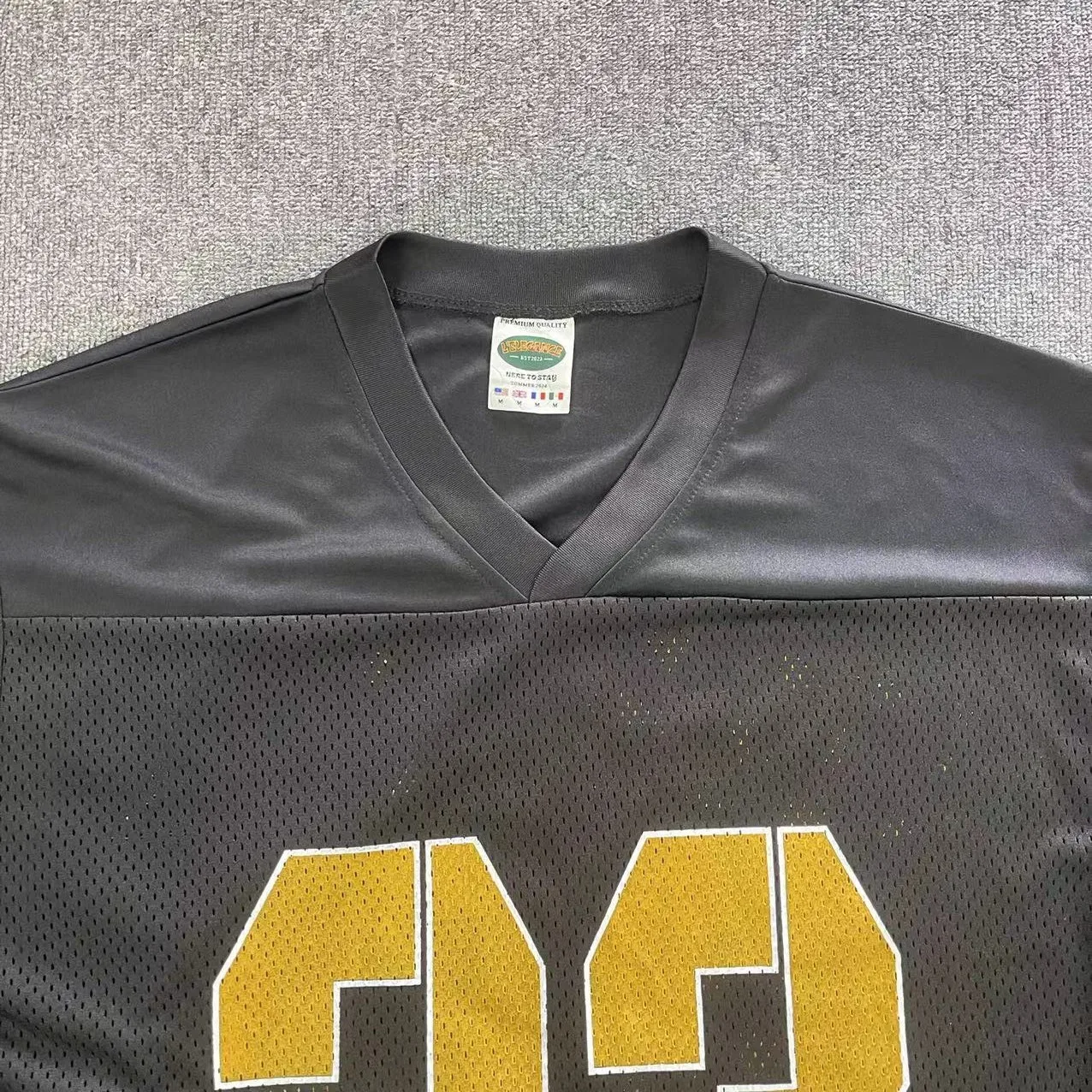 High Quality splicing screen printing Jersey Striped sleeves Jersey Woven label V-neck  jersey