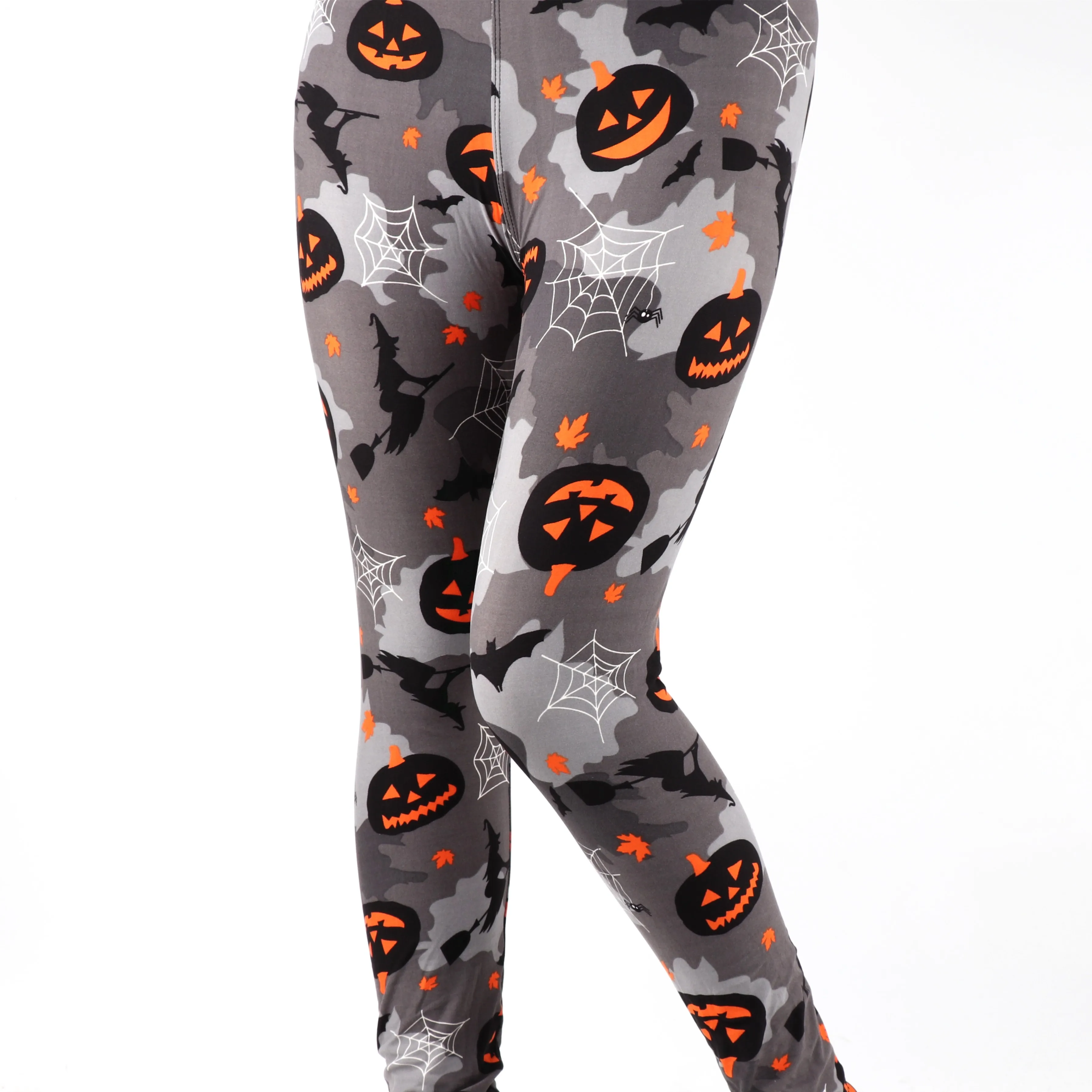 Super Soft Fashion Design Make Your Own Private Labels High Waist Tall Curvy Velvet Quality Halloween Pumpkin Leggings
