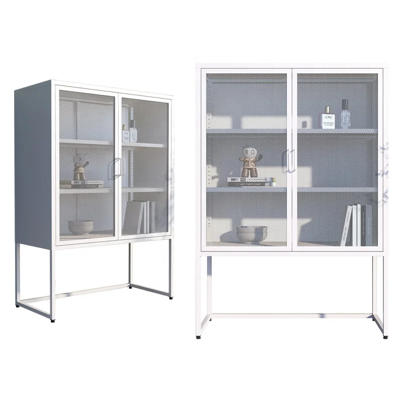 Home Office Furniture Living Room Cabinets 2 Mesh Door Filing Cabinets Storage Metal Locker With Stand Feet
