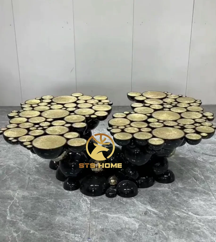 BOCADOLOBO Newton Center Table Art Luxury Irregular Shape Etching Stainless Steel Brass Oval Coffee Table Living Room