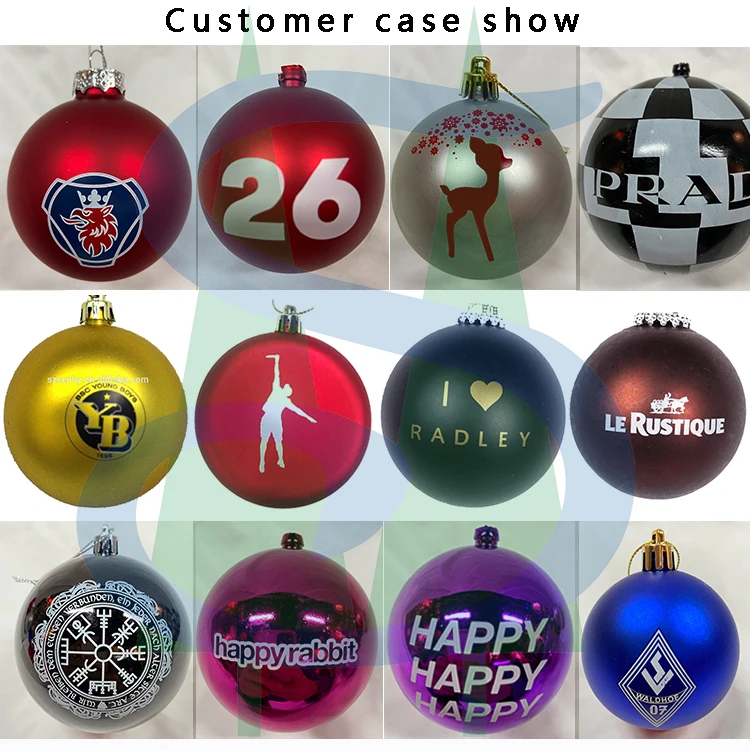 OEM ODM Custom LOGO Pattern Shatterproof Plastic Christmas Tree Balls Christmas Ball with LOGO Print ornament SENMASINE