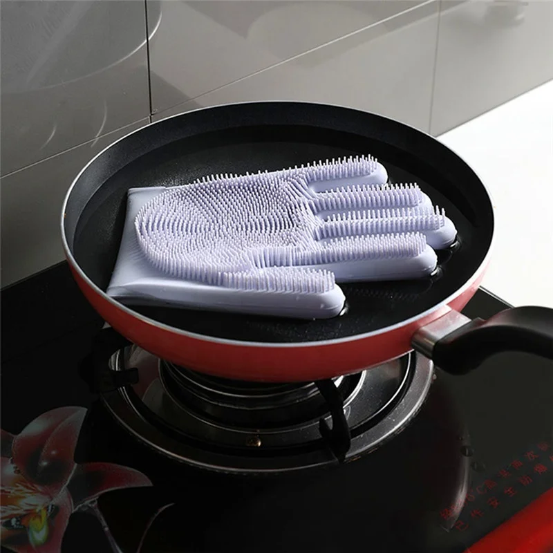 Dishwashing Cleaning Gloves Silicone Rubber Sponge Glove Household Scrubber Kitchen Clean Tools Dropshipping Kitchen