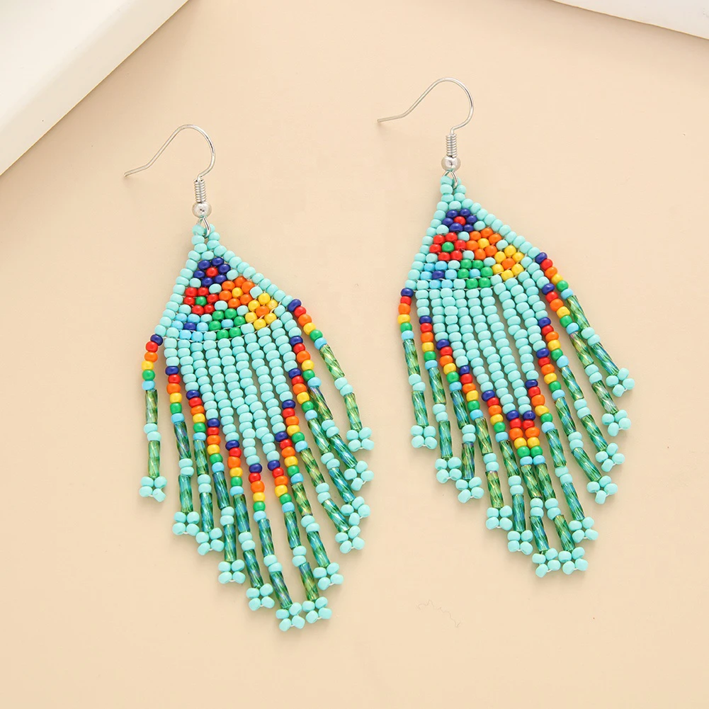 2024 New Arrival Boho Jewelry Colorful Flowers Long Fringe Handmade Miyuki Beaded Earrings