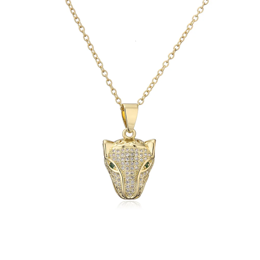 wholesale new copper plated 18K gold animal pendant necklace copper crystal zircon Leopard pendant necklace copper