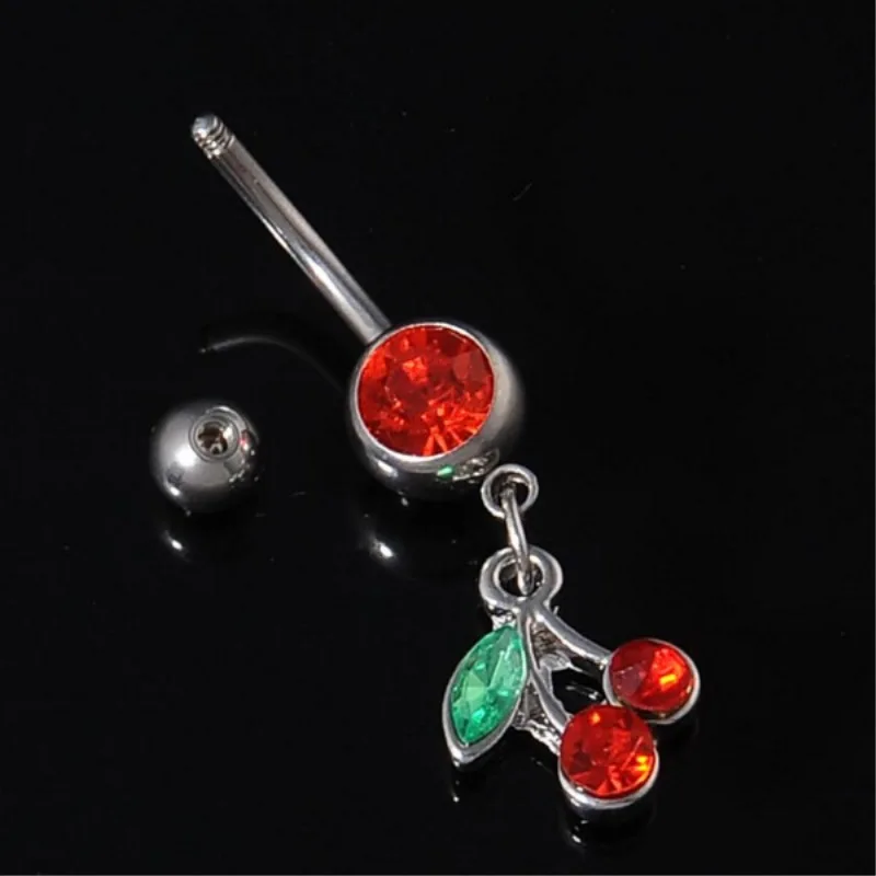 Diamond Navel Nail Red Cherry Stainless Steel Navel Ring Titanium Steel Navel Buckle Puncture Jewelry
