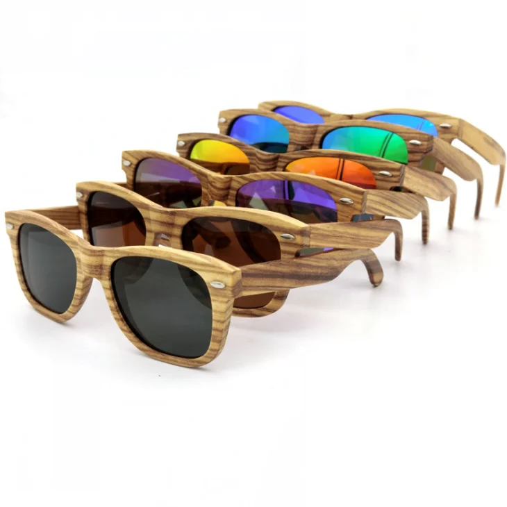 High quality handmade Custom Logo Style polarized lens wooden sunglasses & Bamboo Case zebra wood eyewear  for women men