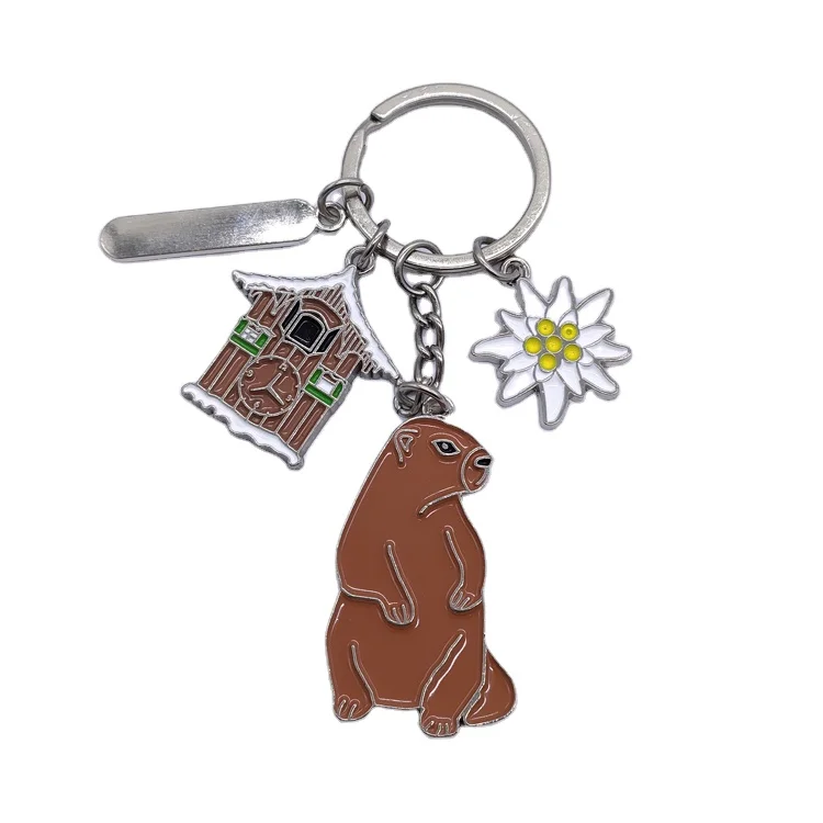Custom metal cow mountain gift cow squirrel switzerland swiss souvenir keychain