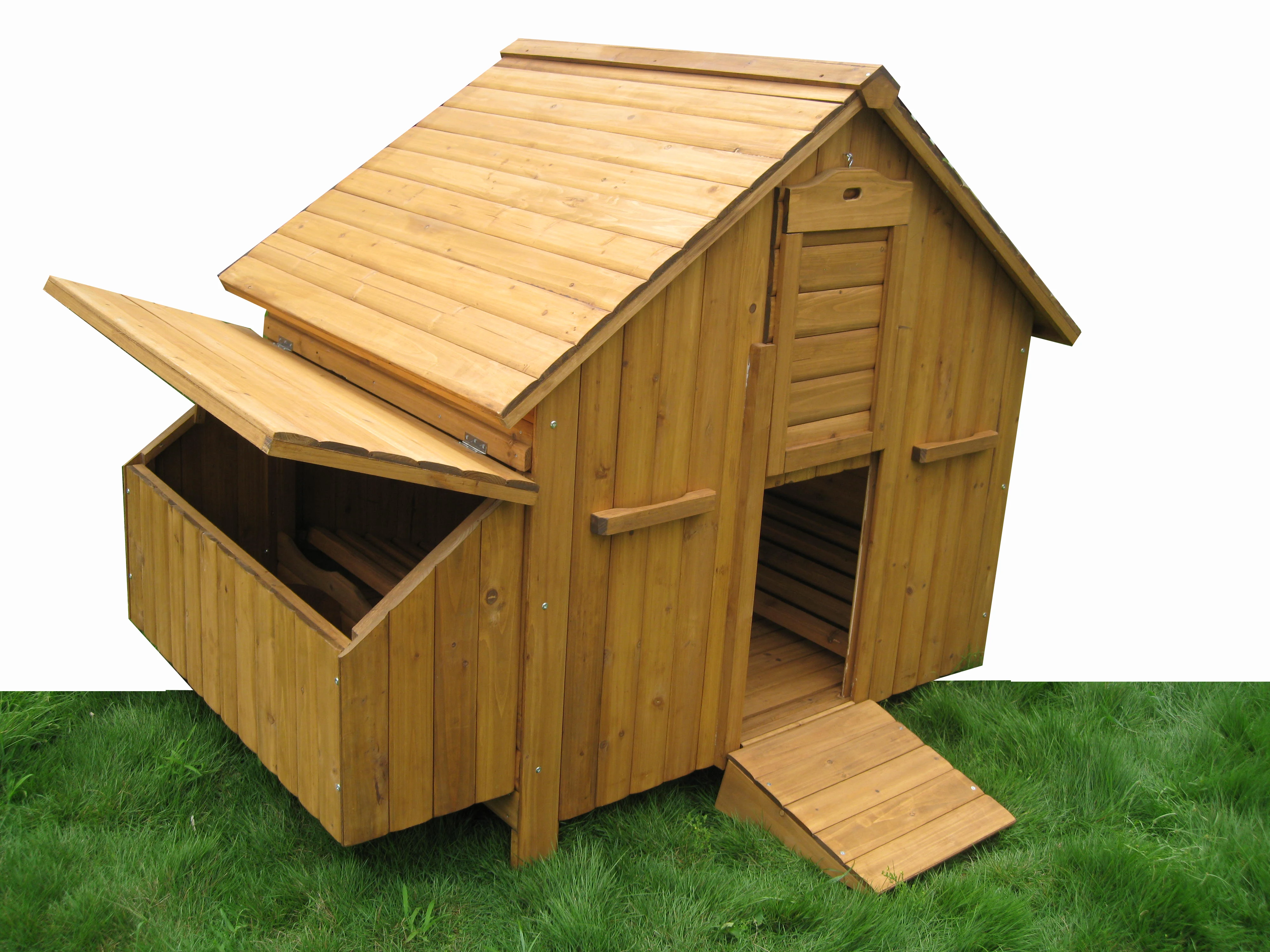 Factory Custom HALF MOON HOBBIT STYLE New Design Asphalt Roof Chicken Coop 6 birds Hen House with large Galvanized Wire running