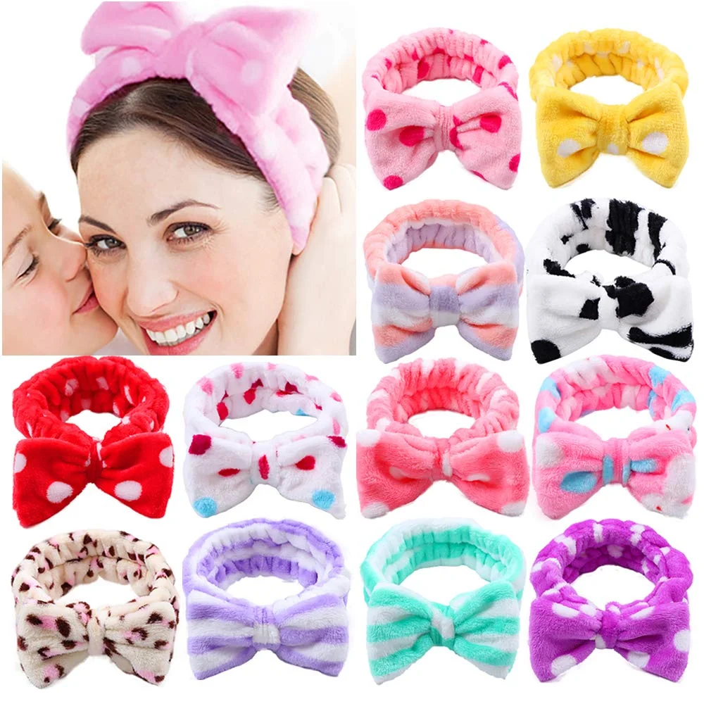 Wholesale coral velvet elastic hair bands designer headbands bow plush wash face hair wrap makeup hair bands for women