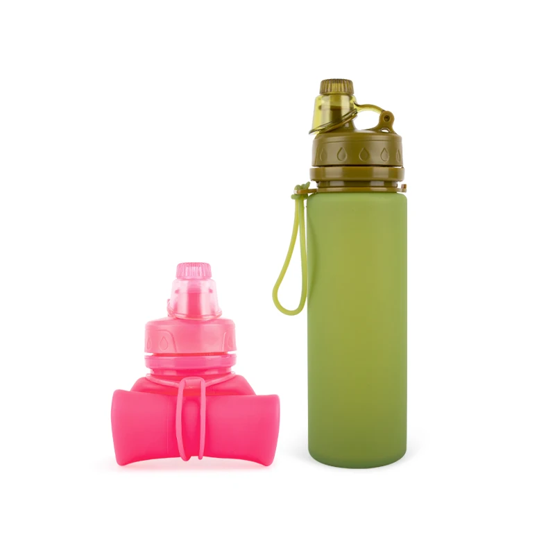 Foldable 500ML Sports Water Bottle Silicone Collapsible Water Bottle BPA Free for Gym Camping Hiking Travel