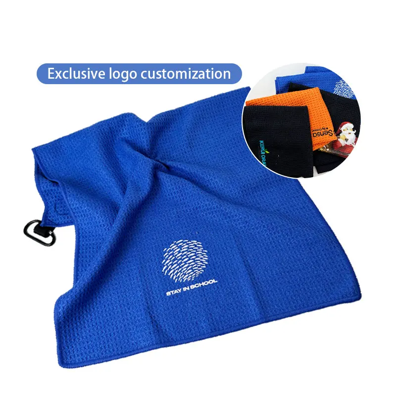 Quality Magnetic Waffle Golf Towel Custom Logo Free Match Hook Magnet Pineapple Lattice Golf Towel Magnet